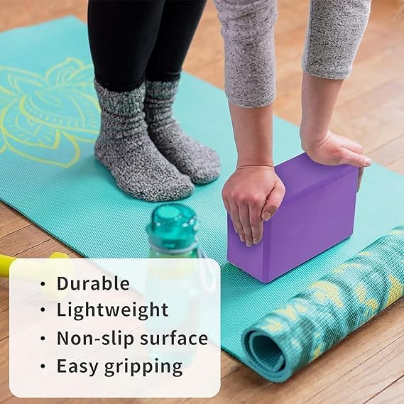 Image of Density EVA Foam Yoga Block Set, 2 Pack, Non-Slip Surface, Beveled Edges, Multi Colour
