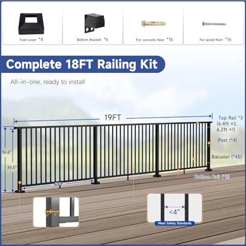 Zylorix Modular Complete 36 in. H x 12-18ft W 6063 Aluminum Deck Railing Kit with Continuous Top Rails, Length Cuttable Easy DIY, Full Textured Matte Black Railing System for Decking(3 Panel, 4 Post) by Zylorix - Image 5