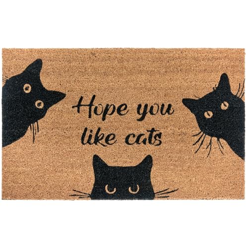 NYVI Fußmatte Cats - Wetterfest, rutschfest, Langlebig, für Innen und Außen - Fußabtreter Schmutzfangmatte - 45x75 cm Rechteckig - Hope You Like Cats