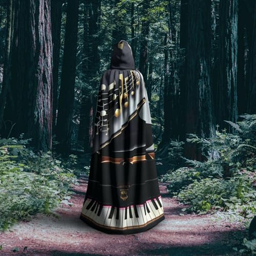 Cape à capuche de magicien au motif de piano et notes musicales chic