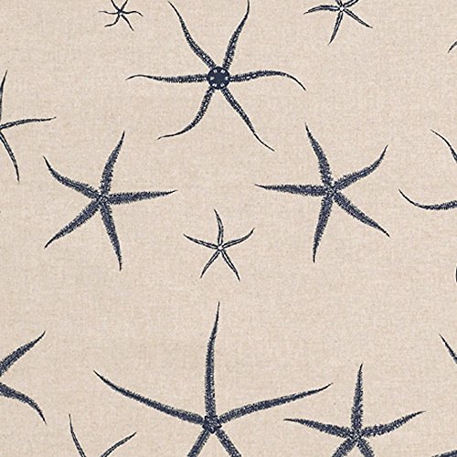 22" Queen Gathered Bedskirt Sea Star Indigo Nature Print Blue Cotton Linen #TOP2