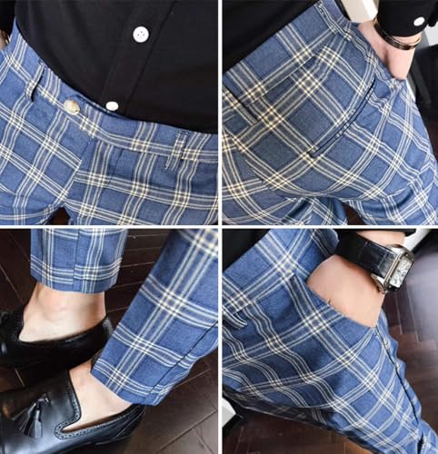 Men's Plaid Suit Pants Daily Business Casual Office Trousers4