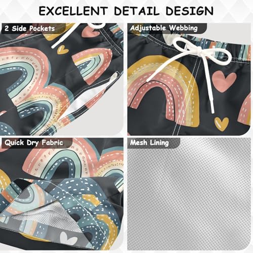 Pigsaly Boys Swim Trunks Rainbow Red Hearts Boys Board Shorts Swimsuit Swimwear Summer Bathing Suit 3T3