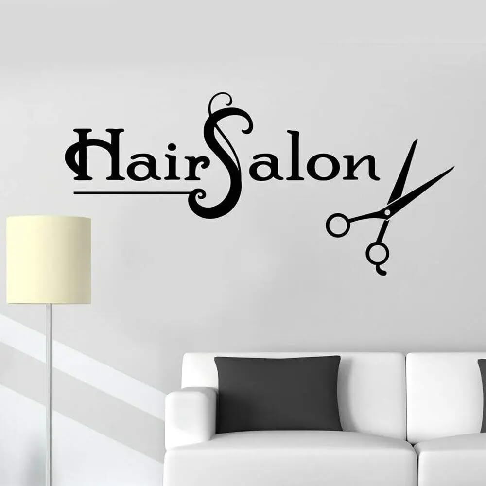 Hair Salon Vinyl Wall Decal Hair Style Scissors Barbershop Stylist Stickers Mural Removbale Art Mural for Barber Shop Window 62x30cm