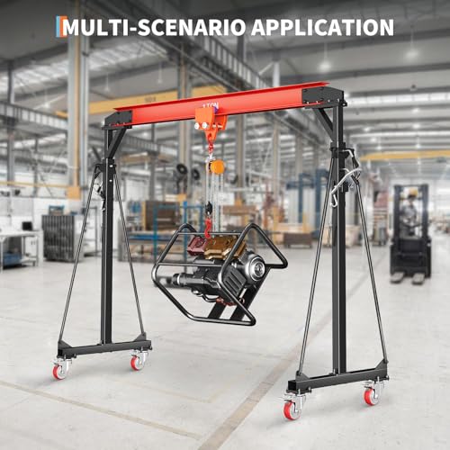 Image of 4400 LBS Gantry Crane with Manual Trolley, 2 Ton Gantry Crane with 8-12 FT Adjustable Height, Shop Crane Lift Hoist with Hooks & Shackles for Warehouse, Factory