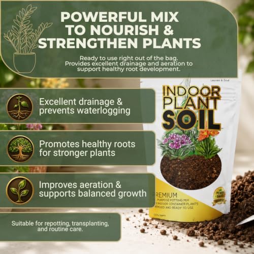 Professional Indoor Potting Soil for House Plants 8.2 Quarts Ready to Use, Premium Potting Mix Indoor Plants, Plant Soil for Indoor Potted Plants with Peat Coco Coir Perlite Dolomite Made in USA by Leaves and Soul - Used condition - Image 6
