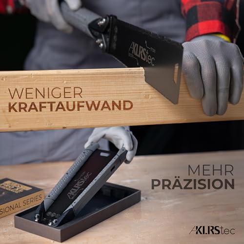 KLRStec PRO XL Japansäge – Beidseitig gezahntes Sägeblatt [240mm] aus Karbonstahl – Klappbare Zugsäge mit rutschfestem TPU-Griff – Präzises Arbeiten auf Zug für Holz & Kunststoff