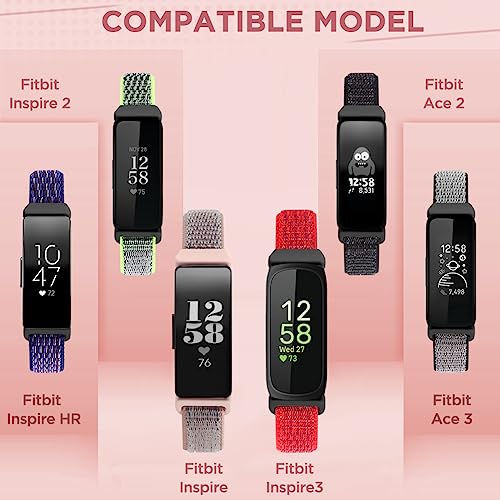 Image of Nylon Bands Compatible for Fitbit Inspire 3 /Inspire 2 /Inspire /Inspire HR /Ace 3 /Ace 2 Bands, Breathable Sport Replacement Straps Soft Adjustable Solo Loop Nylon Wristband for Women Men Kids