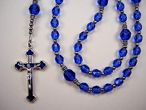 Boys Blue 1st Communion Rosary 16 inch Catholic Sapphire Blue Czech Glass Beads Primera Comunión el nino Catolico Rosario