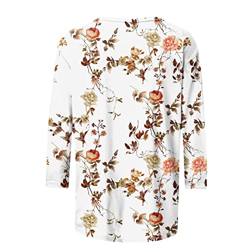 Smidow 3/4 Sleeve Tops For Women 2023 Casual Bohemian Floral Print Pullovers Loose Summer Spring Basic T Shirt Blouse #TOP4