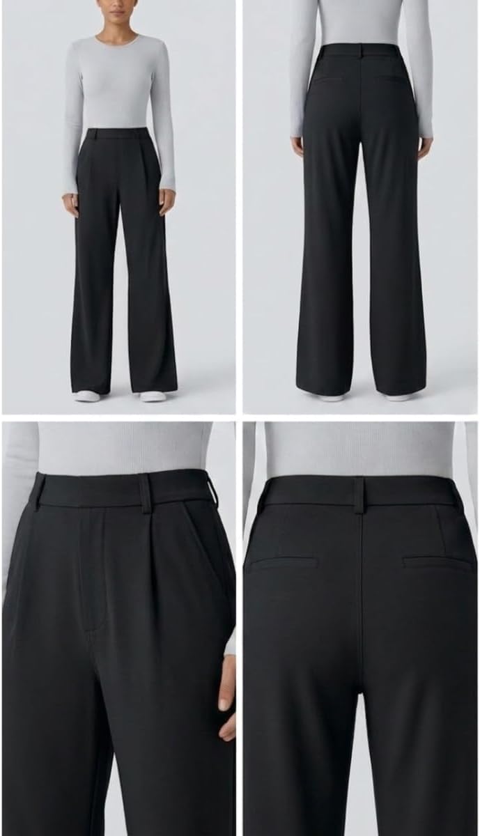 OctMoon Women's High Waisted Straight Leg Dress Pants - Stretchy Wrinkle-Free Business Casual Work Slacks for Office