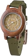 [ナフカ] 腕時計 レディース メンズ 木製ケース 革ベルト 軽い アナログ クォーツ ペアウォッチ 【NFK-76100】 (30-OL-GR)