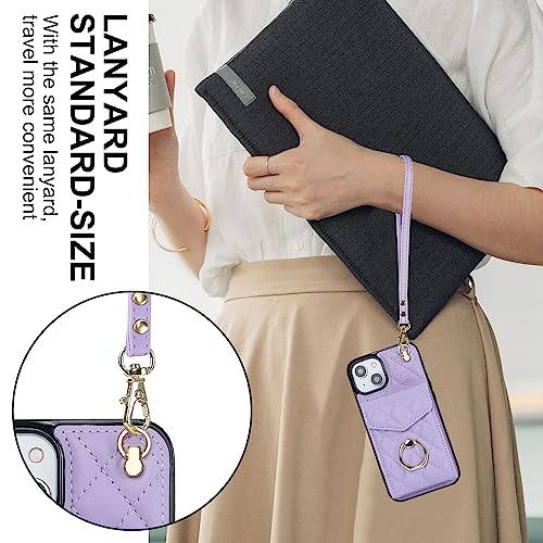 Coque portefeuille pour iPhone 14 avec cordon et protège-écran violet - 7