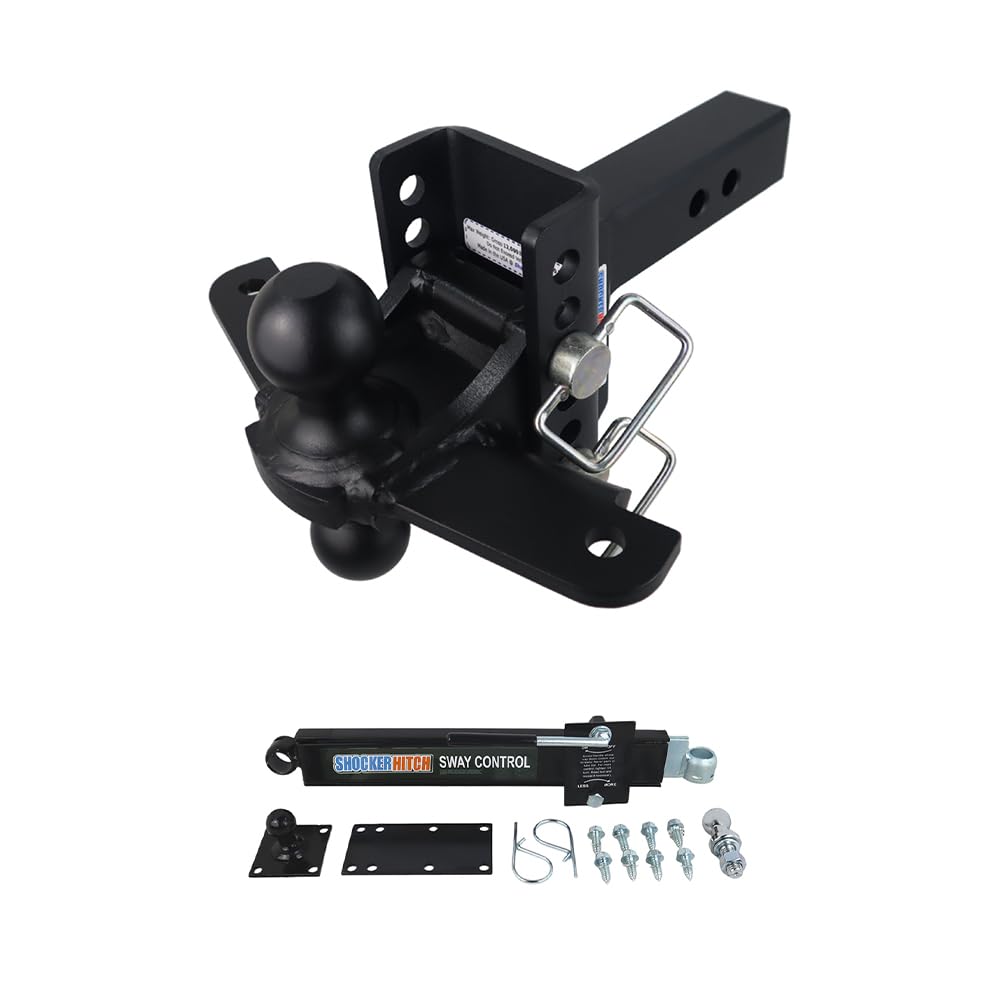 Shocker XR Adjustable Hitch w/Black Combo Ball & Sway Control Towing Kit, Fits 2