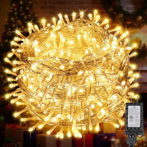 MGYIF 200FT 600LED Christmas Lights Plug in,Warm White Waterproof Fairy Lights with Timer/8 Modes, Christmas Tree Lights Lighting Outdoor Indoor Garden Party Wedding Christmas Tree Decoration