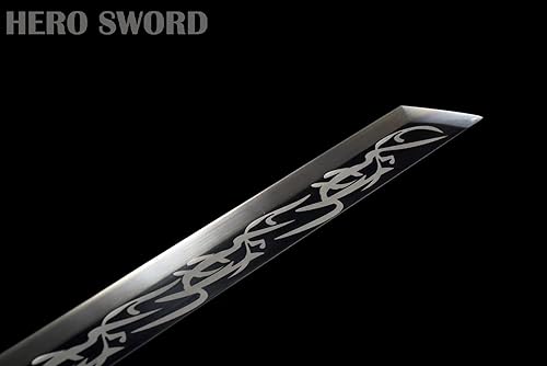 Miniatura 7 de Espada china de acero al manganeso de alto manganeso negro Tang Dao - Espada china lista para combate, cuchillos de hoja afilada de espiga completa