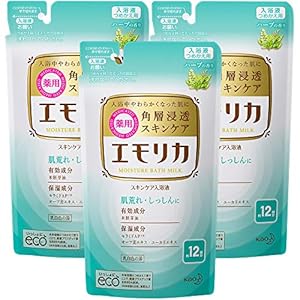 【まとめ買い】 エモリカ 薬用 スキンケア 入浴剤 ハーブの香り つめかえ用 360ml×3個 [医薬部外品] (赤ちゃん にも使えます)
