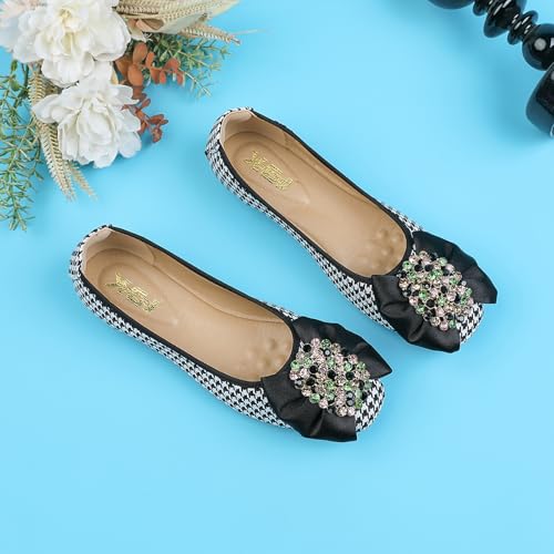Unifizz Women's Rhinestone Flats SquareToe Flat Heel Wedding Bow Shoes Comfortable Women Dress Shoes4