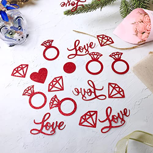 Honbay 100Pcs Red Love Heart Diamond Ring Glitter Confetti, Table Confetti, Sprinkle Confetti, Party Decoration Confetti, For Valentine's Day, Engagement, Bridal Shower, Wedding, Anniversary, Birthday, Baby Shower, Christmas, Photoshoot, Etc #TOP2