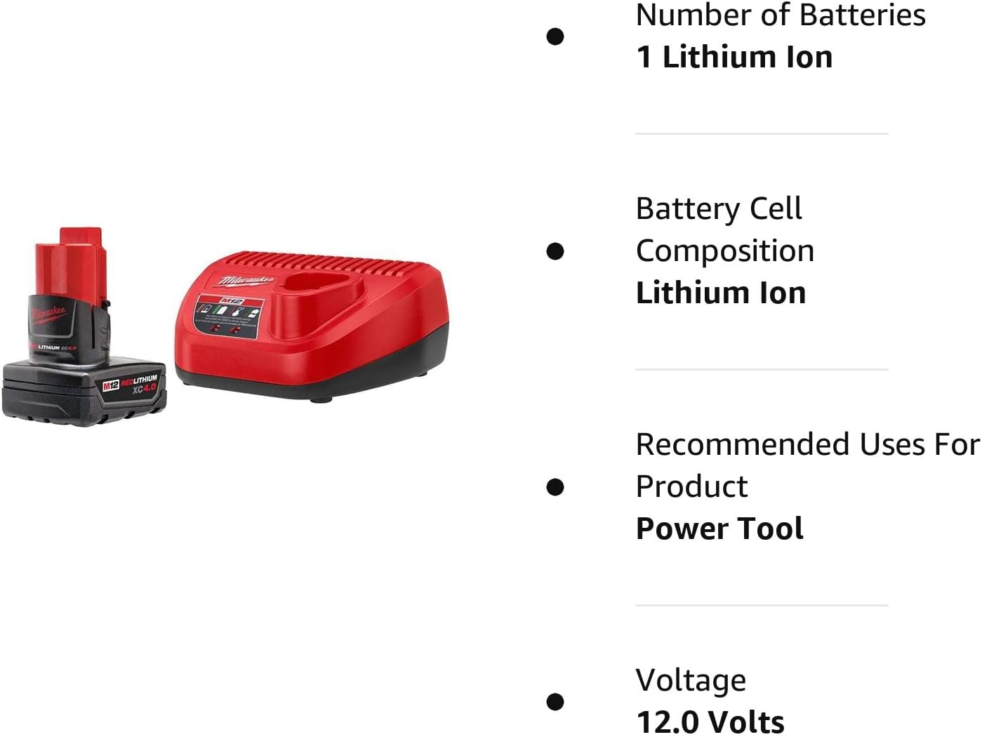 Milwaukee M12 12-Volt Lithium-Ion XC Battery Pack 4.0 Ah and Charger Starter Kit