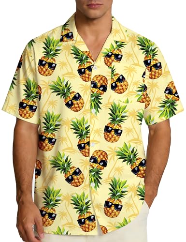 EoBeKee Mens Hawaiian Shirt Short Sleeve Button Down Pineapple Print Tropical Casual Aloha Beach Shirts for Summer Holiday