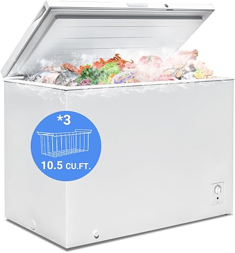 Smad Congelador de pecho de 10.5 pies cúbicos, congelador profundo grande con cerradura y 3 cestas extraíbles, termostato ajustable, bajo ruido,