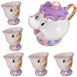 Teeset Cartoon Die Schöne Und Das Biest Teeset Mrs Potts Chip Tasse Set Zuckerdose Becher [1 Kanne + 5 Tassen] Valentinstag Teeset