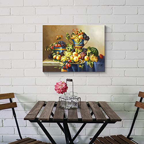 Kitchen Fruit Canvas Wall Art: Vintage Colorful Fruits And Vegetable Picture Watercolor Grape Print Abstract Contemporary Painting Rustic Farmhouse Artwork For Modern Dining Room Bedroom Living Room #TOP5