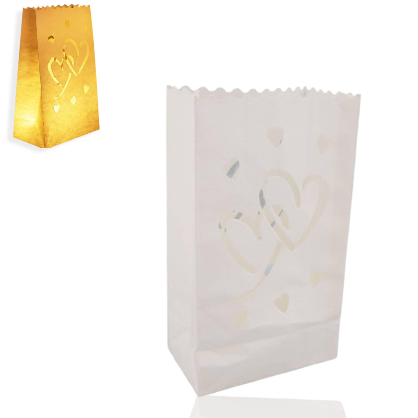 HERCHR 20 Pezzi Sacchetti Portacandele Luminari, Lanterne di Carta Resistenti alla Fiamma con Cuori, Lanternine a Tea Light per Matrimoni, Halloween, Ringraziamento
