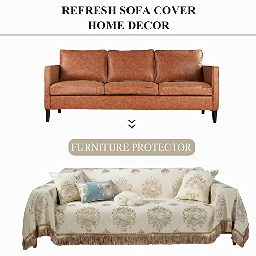 Stacypik Retro Woven Jacquard Boho Couch Cover For Dogs,Victorian Tassel Sofa Cover,Pets Furniture Cover Protector For 2 Cushion Futon Loveseat Sofa Stylish Throws Cover Blankets Easy Install-71X118In #TOP2