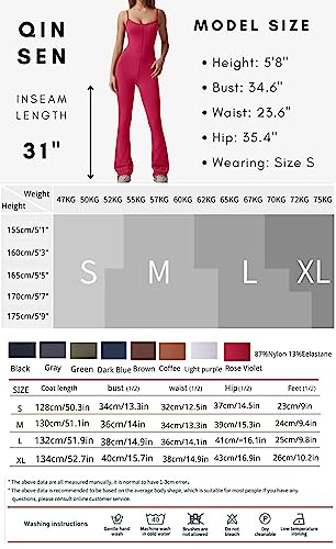 Qinsen Flare Jumpsuits For Women Spaghetti Straps Scoop Neck Bodycon Full Length Unitard Playsuit Rosy L #TOP6