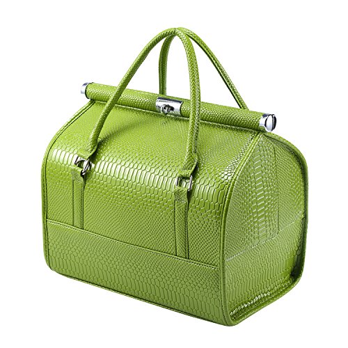 Makeup Case, HOYOFO Professional Makeup Train Case with Extendable Trays Large Beauty Case Cosmetic Storage (Green)