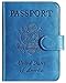 Passport Holder Cover Wallet RFID Blocking Leather Card Case Travel Accessories for Women Men (Blue)