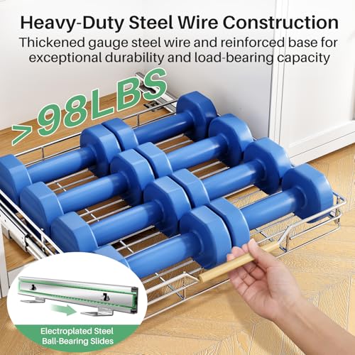 Image of Pull out Cabinet Organizer, 21 inchW X 21 inchD, Heavy Duty Smooth Sliding Under Cabinet Shelves for Pots and Pans, Full-Extension Roll out Drawers, Slide out Organization for Home Kitchen Pantry