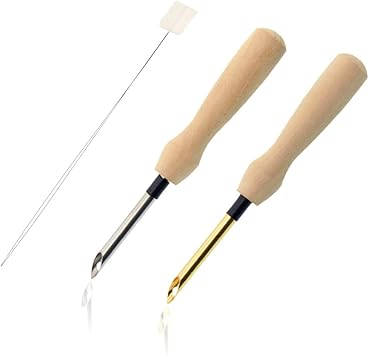 2 Pcs Embroidery Needle Pen and Threaders Wooden Handle Embroidery Pen Set Sewing Embroidery Punch Needle Weaving Tools for DIY Craft Stitching Applique Embellishment