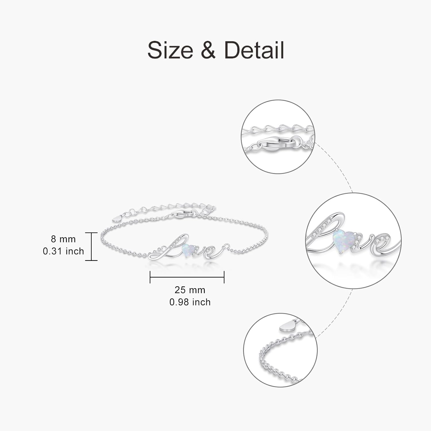 925 Sterling Silver Opal Bracelet Opal with Genuine Diamonds Dainty LOVE Letter Heart Bracelet Anniversary Birthday Gift for Women Her - Image 2