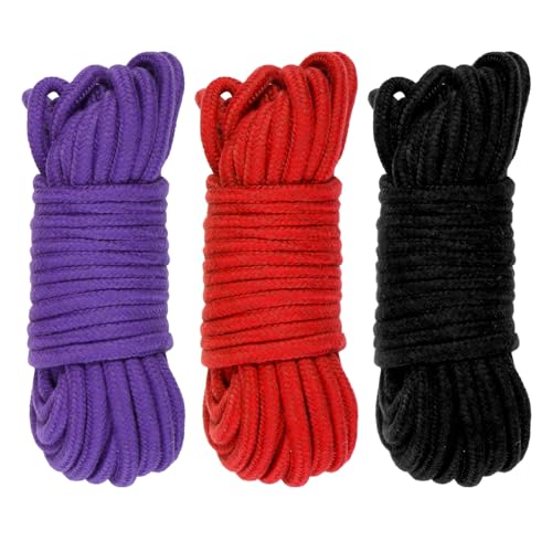 Fumwase BDSM Shibari Rope Kit Sex Bondage Rope 3pcs 32 Feet 10m 7mm Soft Cotton BDSM Beginner Kit Rope Black Red Purple Adult Sex Toys for Women Men Couples