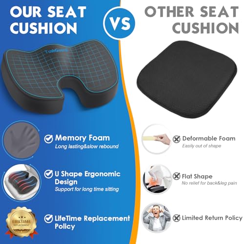 TushGuard Seat Cushion for Office Chair Memory Foam Non-Slip Desk Chair Cushion Back, Coccyx, Sciatica, Tailbone Pain Relief Butt Pillow for Office Chair, Car, Wheelchair, Grey