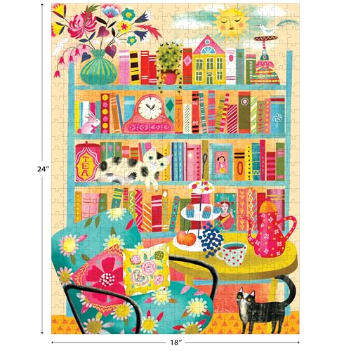 RoseArt - Vertical Visions - Bookshelf with Cats - 500 Piece Jigsaw Puzzle - Whimsical Cat-Filled Library Puzzle for Adults by RoseArt - Image 4