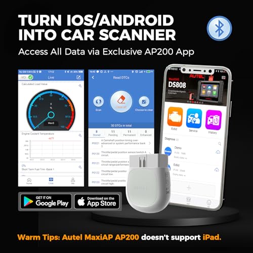 Escáner OBD2 Autel MaxiAP AP200 con diagnóstico Bluetooth compatible con MaxiCom MK808 3