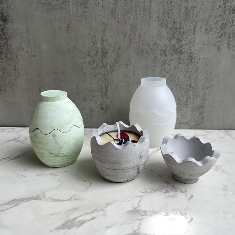 Miniatura 4 de Juego de 2 moldes de silicona para tarros de vela de huevo, moldes de concreto con tapas, recipientes de vela de resina, moldes de cemento, moldes