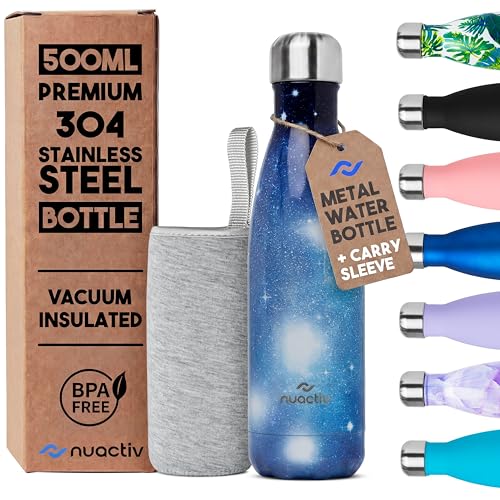 Nuactiv Stainless Steel Water Bottle 500ml, Vacuum Insulated Metal Flask, Leakproof, BPA Free, Reusable Sports Flask, Keeps Drinks Cold 24h & Hot 12h, for Gym, Travel, Work & School option