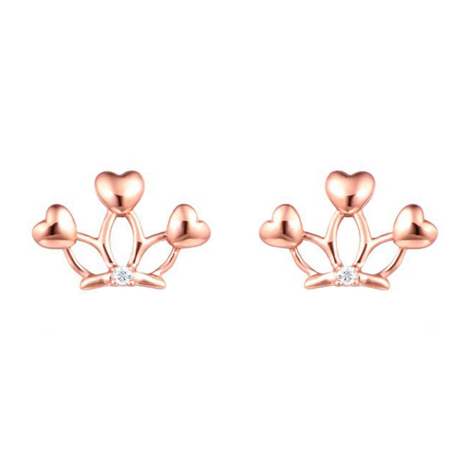 Ohrpiercing-Ohrringe für Damen, 9 Karat/18 Karat Gold, Herzkrone mit rundem Diamant/Moissanit-Ohrstecker