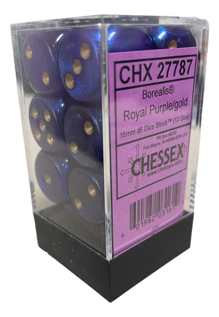 Amazon.com: Chessex Borealis 16mm d6 Royal Purple/Gold Luminary