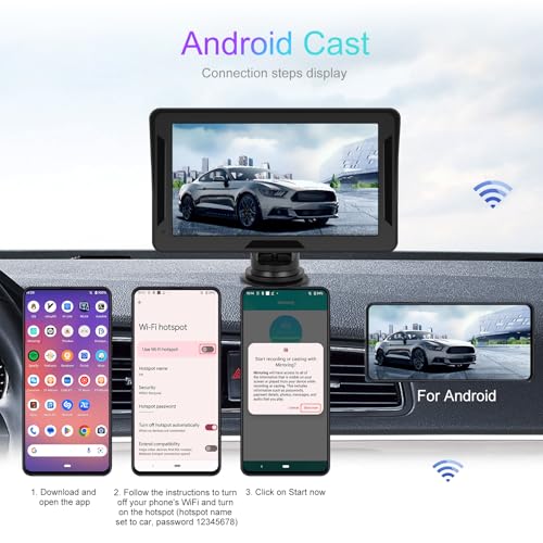 CAMECHO Trådlös Carplay Android Bilskärm 7" med Bluetooth & AUX