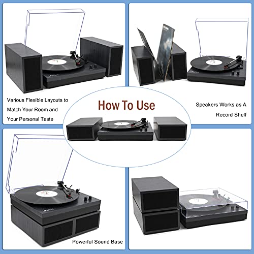LP&No.1 Bluetooth Vinyl Record Player with External Speakers, 3-Speed Belt-Drive Turntable for Vinyl Albums with Auto Off and Bluetooth Input,Black Wood