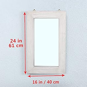 Mbqq rustic flat wood frame hanging wall mirror decorative bathroom mirrors for wall vanity mirror makeup mirror16 x 24 retro white  urban country home decor