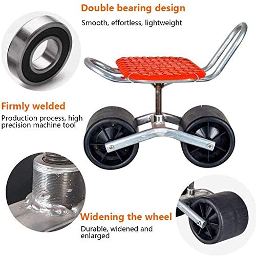 Chunyan Garden Cart Garden Scoot With Swivel Seat Adjustable 360-Degree Swivel Seat For Weeding, Gardening And Outdoor Lawn Care, Garden Cart W/Rolling Seat,Red (Color : Red) #TOP1