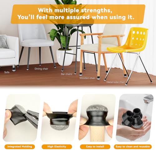 32pcs Chair Leg Floor Protectors for Hardwood Floor |Protect Wood Tile Floors Chair Leg Caps with Wrapped Felt Pads| Anti-Scratch Reduce Noise |Fit Angled Chair Legs| Black Round S Fit:0.6"-0.75" by ProtStorLife - Image 5