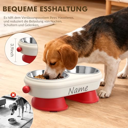 CQSXM Personalisierter Futternapf Erhöhter, Rutschfester Hundenapf mit Namen, Abnehmbare Edelstahlschüssel 350ml x 2, für Katzen und kleine Hunde (Personalisiert)